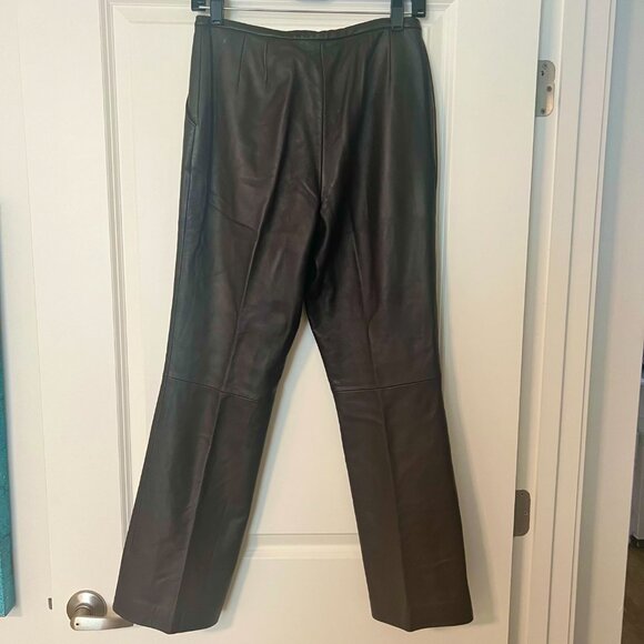 Vintage Lord & Taylor Brown 100% Leather Pants Classic Straight Leg Size 6P - Picture 11 of 12
